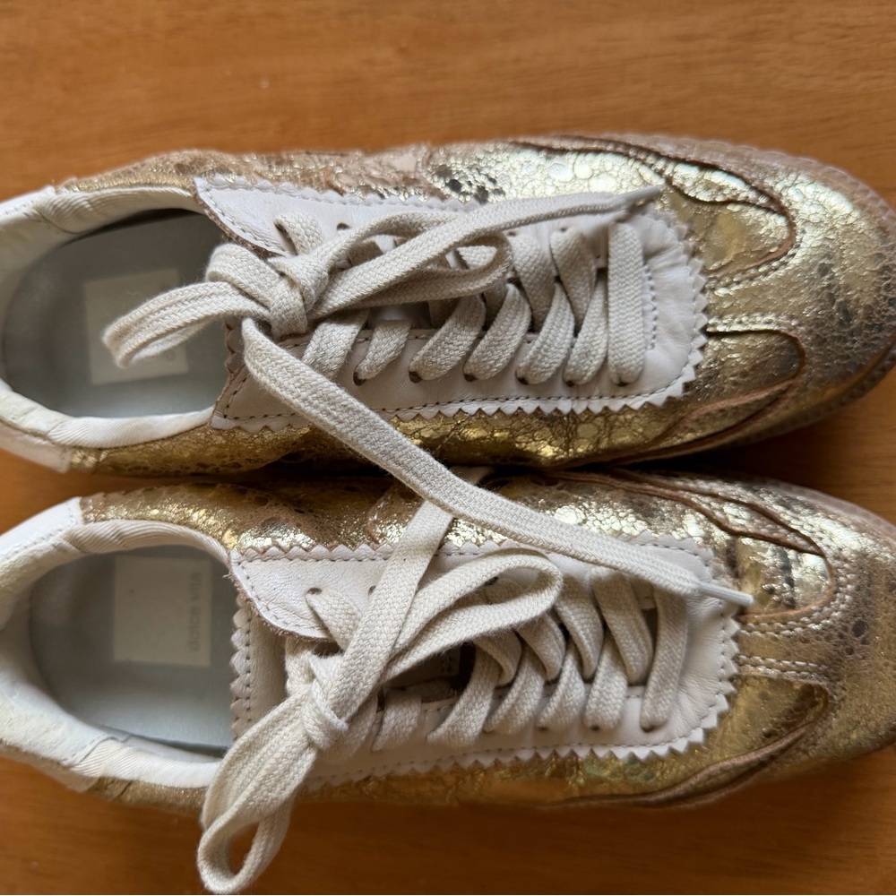 Dolce Vita Gold Metallic Low-Top Sneakers with Cream Accents - Picture 7 of 8